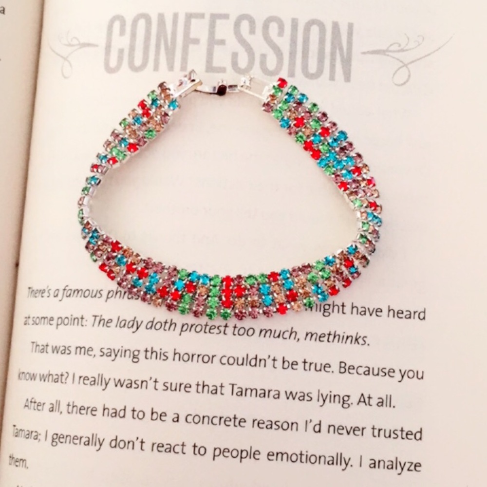 B46 Silver Multicolor Rhinestones Wrap Bracelet - Picture 3 of 5